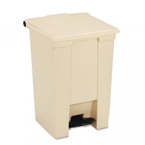 Indoor Utility Step-On Waste Container, Square, Plastic, 12 gal, Beige