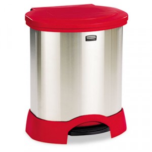 Step-On Container, Oval, Stainless Steel, 23 gal, Red