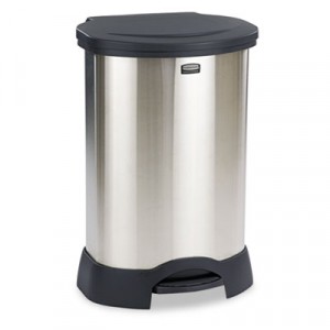 Step-On Container, Oval, Stainless Steel, 30 gal, Black