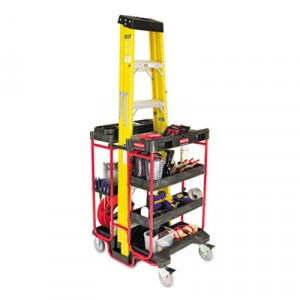 Ladder Cart w/Open Ends, 7-Shelf, 27w x 31-1/2d x 42h, Black/Red