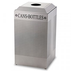 Silhouette Can/Bottle Recycling Receptacle, Square, Steel, 29 gal, Silver