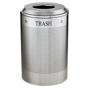 Silhouette Waste Receptacle, Round, Steel, 26gal, Silver Metallic