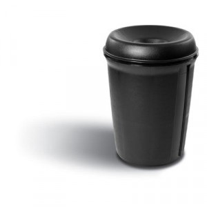 Atrium Funnel Top Waste Container, Round, Plastic, 35 gal, Black