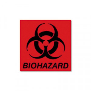 Biohazard Decal, 5-3/4x6, Fluorescent Red