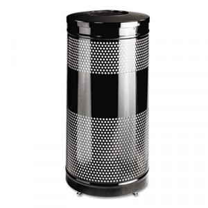Classics Perforated Open Top Receptacle, Round, Steel, 25 gal, Black
