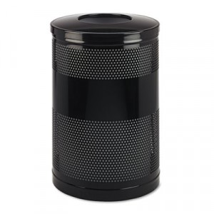 Classics Perforated Open Top Receptacle, Round, Steel, 51 gal, Black
