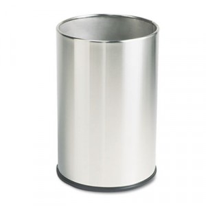 European & Metallic Series Wastebasket, Round, 5 gal, Satin Stainless