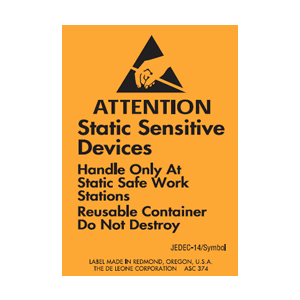 Label Antistatic Caution 1.75"x2.5" (removable / fluorescent orange) 1000/R