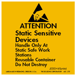 Anti-static Caution Labels 2" x 2" (removable / fluorescent orange) 1000/RL