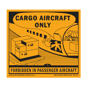 Label 4.5x4.75 Orange/Black Vinyl "Cargo Aircraft Only-Forbidden In Pass" 5
