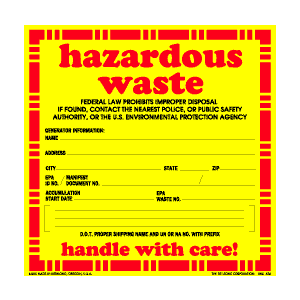 Label 6x6 "Hazardous Waste" YLW/RED 100/PKG