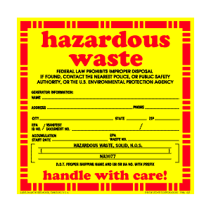 Hazardous Warning Labels 6" x 6" (vinyl) 100 labels/pkg/sheeted