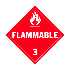 Placard 10.75x10.75 White/Red Vinyl "Flammable-Class 3" 25/PKG