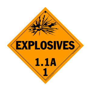 Hazardous Materials Placards- - class 1.1 explosives 10¾" x 10¾" removable vinyl Packaged-25