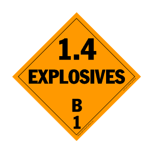 Hazardous Materials Placards- - class 1.4 explosives 10¾" x 10¾" removable vinyl Packaged-25