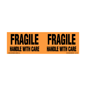 Fragile Labels 3" x 10" fluorescent orange 250/RL