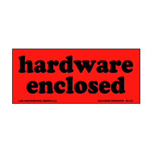 Label 1.5x3.5 "Hardware Enclosed" RED 500/RL