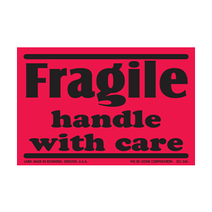 Fragile Labels 2"" x 3"" fluorescent red 500/RL