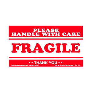 Label 2.5x4 PlS Handle w/Care Fragile 500/RL