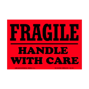 Label 3x4 "Fragile Handle W/Care" Flourescent RED500/RL