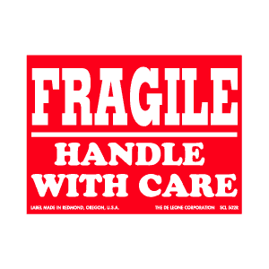 Label 3x4 "Fragile Handle w/Care" RED/WHT 500/RL