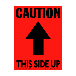 Label 3x4 ""Caution This Side Up w/Arrow"" Fluor RED 500/RL