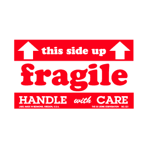 Label 3x5 "This Side Up Fragle Handle w/Care" 500/RL