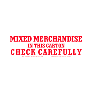 Label 2x6 "Mixed Merchandise In This Carton" Red/White