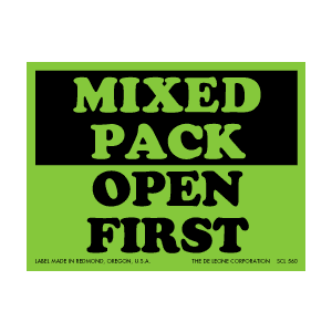 Label 3x4 "Mixed Pack Open First" Fluorescent GRN 500/RL