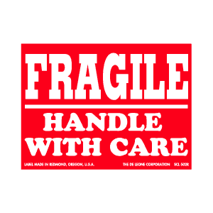 Label 4x6 "Fragile Handle W/Care" RED 500/RL