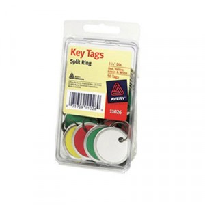 Metal Rim Key Tags, Card Stock/Metal, 1 1/4" Diameter, Assorted Colors