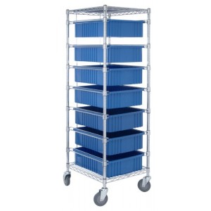 Bin Cart with Dividable Grid Containers 21" x 24" x 69" Blue