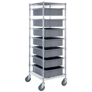 Bin Cart with Dividable Grid Containers 21" x 24" x 69" Gray