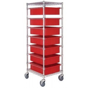 Bin Cart with Dividable Grid Containers 21" x 24" x 69" Red