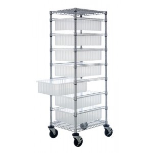 Bin Cart with Clear Dividable Grid Containers 21" x 24" x 69"