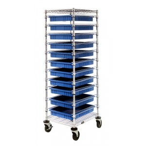 Bin Cart with Dividable Containers 21" x 24" x 69" Blue