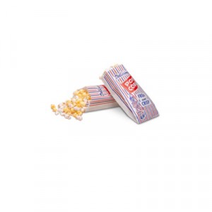 Pinch-Bottom Paper Popcorn Bag, 4w x 1-1/2d x 8h, Blue/Red/White
