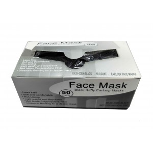 Face Mask 3Ply Cleanroom Opelon Earloop Black 50/BX 20/CS