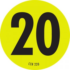 Label Paper 2" Dia "20" Permanent Flor. Chartreuse/Black 1000/RL