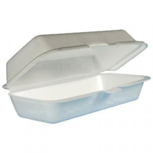 Foam Hot Dog Container with Hinged Lid, 7-1/10x3-4/5x2-3/10, White, 125/Bag