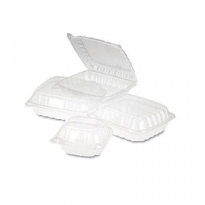 ClearSeal Plastic Hinged Container, Large, 9x9-1/2x3, Clear, 100/Bag