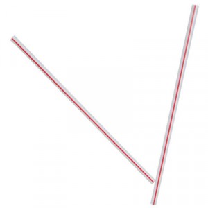 Unwrapped Hollow Stir-Straws, 5", Plastic, White/Red