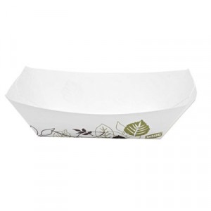 Kant Leek Polycoated Paper Food Tray,1-comp, White/Green/Burgundy, 6.25x4.69x3