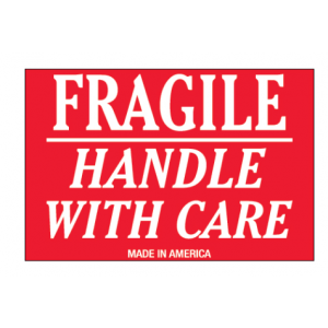 Label 2x3 "Fragile-Handle With Care" Fluorescent Red 500/RL