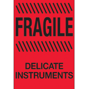 Label 4x6 "Fragile-Delicate Instruments" Fluorescent Red 500/RL