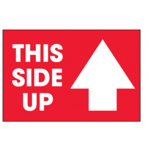 Label 2x3 "This Side Up" Fluorescent Red 500/RL