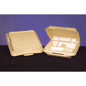 Foam Hinged Carryout Container, 3-Compartment, 9-1/4x9-1/4x3, Sesame, 100/Bag