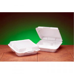 Foam High Volume Hinged Container, 3-Compartment, 9x9-1/4x3, White, 100/Bag