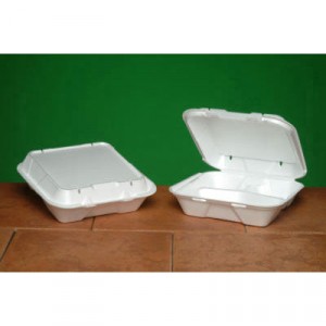 Snap-it Vented Foam Hinged Container, 3-Comp, White, 9-1/4x9-1/4x3, 100/Bag