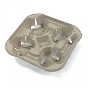 StrongHolder Molded Fiber Cup Tray, 8-22oz, Four Cups